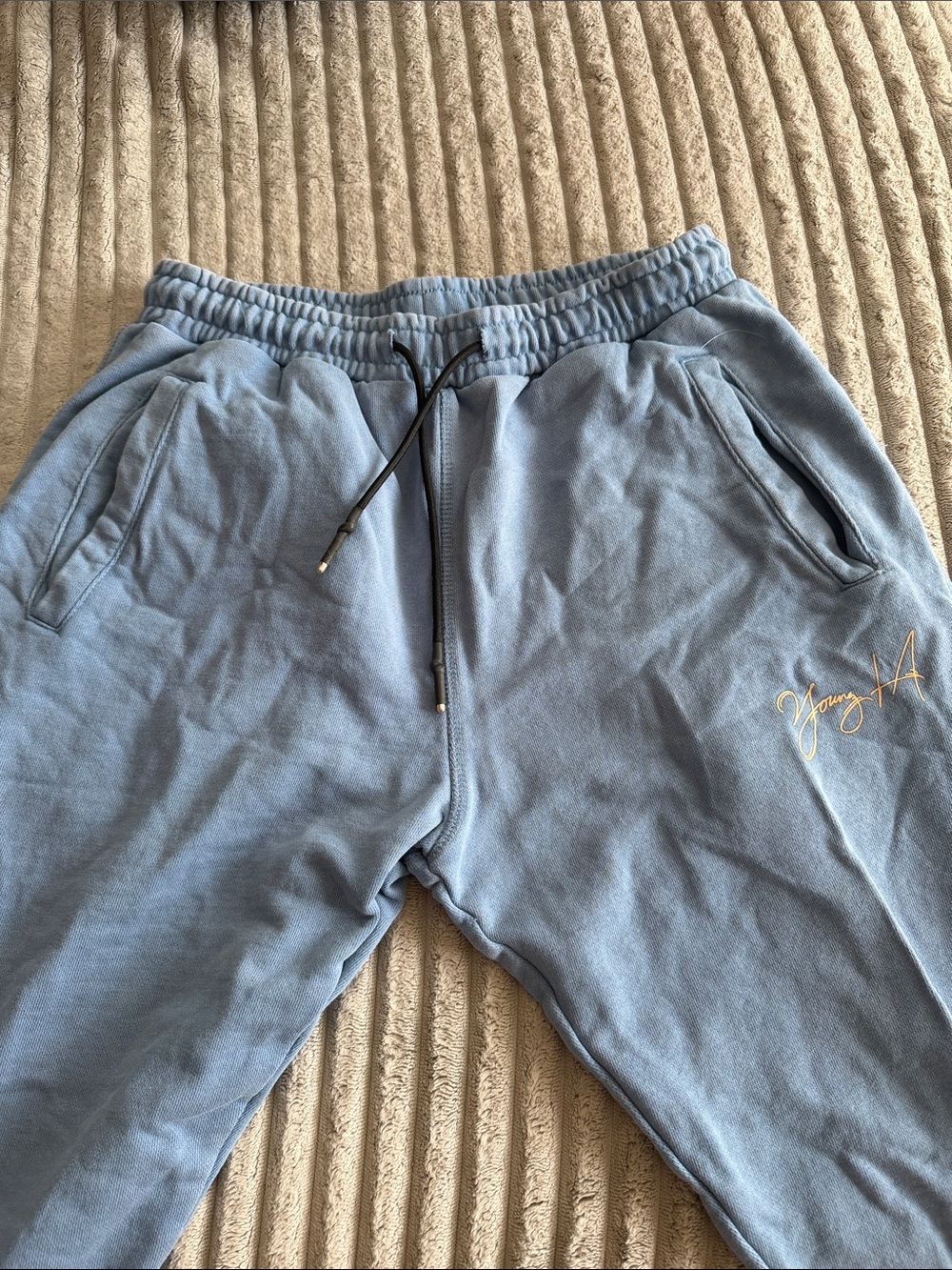 YoungLA Light Blue Men’s Jogger Sweatpants with Script Logo
